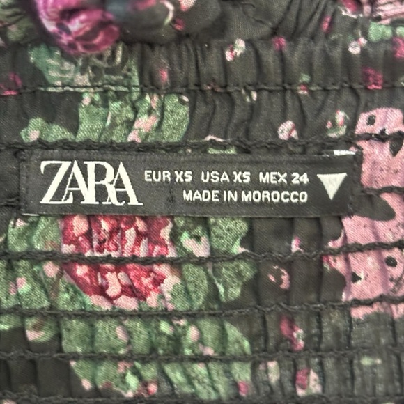 Zara – Floral Puff Sleeve Square Neck Cotton Blend Crop Top - Extra Small XS - Picture 8 of 9